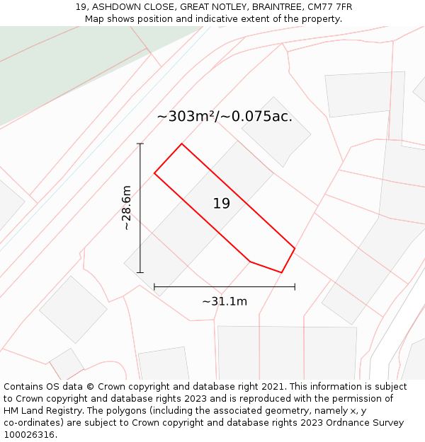 19, ASHDOWN CLOSE, GREAT NOTLEY, BRAINTREE, CM77 7FR: Plot and title map