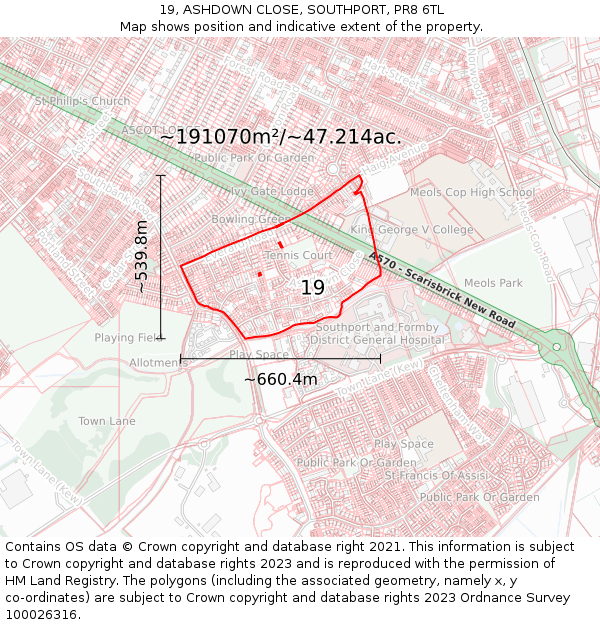 19, ASHDOWN CLOSE, SOUTHPORT, PR8 6TL: Plot and title map