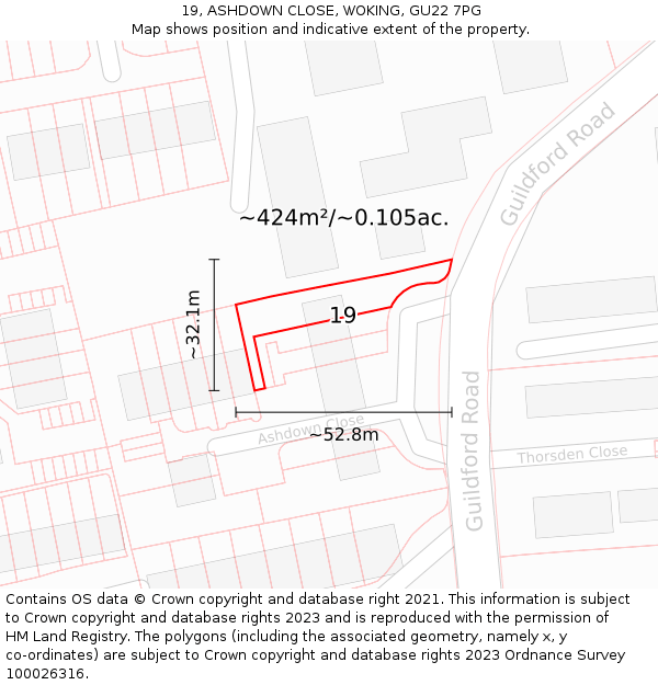 19, ASHDOWN CLOSE, WOKING, GU22 7PG: Plot and title map