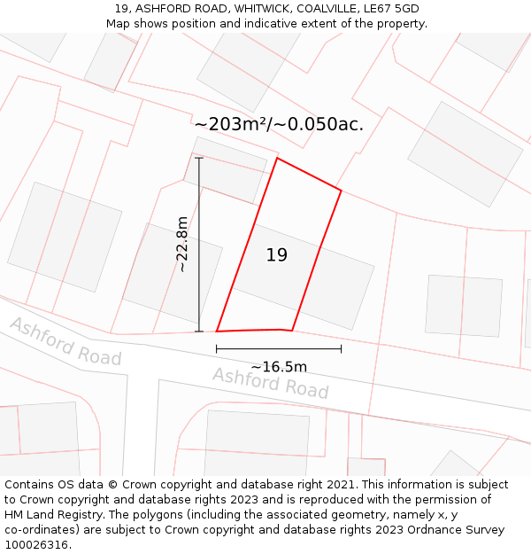 19, ASHFORD ROAD, WHITWICK, COALVILLE, LE67 5GD: Plot and title map