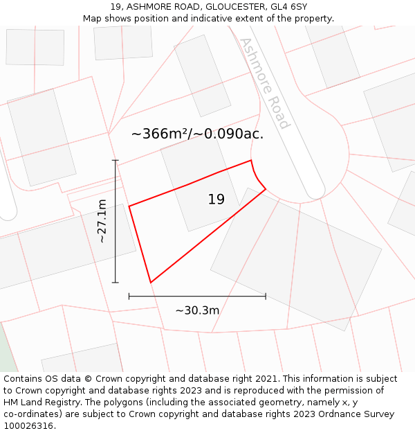 19, ASHMORE ROAD, GLOUCESTER, GL4 6SY: Plot and title map