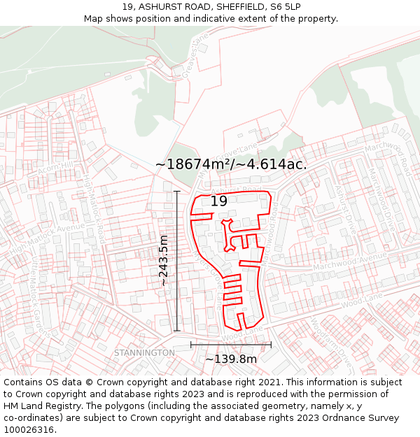 19, ASHURST ROAD, SHEFFIELD, S6 5LP: Plot and title map