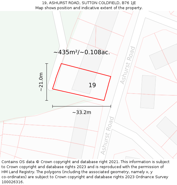 19, ASHURST ROAD, SUTTON COLDFIELD, B76 1JE: Plot and title map