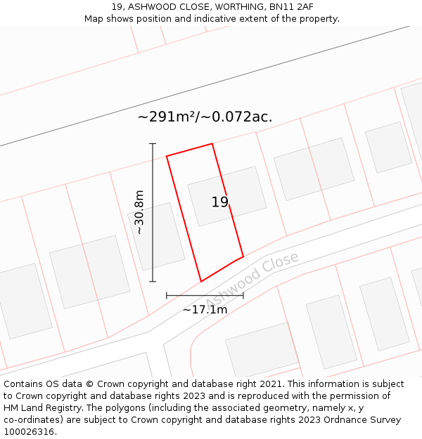 19, ASHWOOD CLOSE, WORTHING, BN11 2AF: Plot and title map
