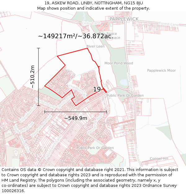 19, ASKEW ROAD, LINBY, NOTTINGHAM, NG15 8JU: Plot and title map