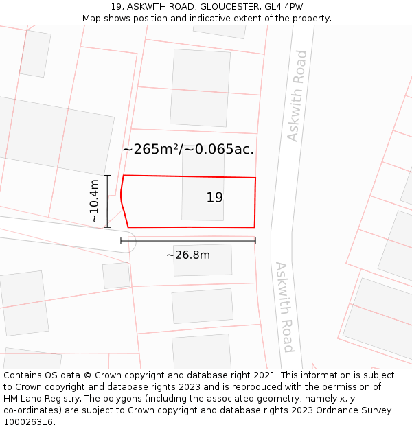 19, ASKWITH ROAD, GLOUCESTER, GL4 4PW: Plot and title map
