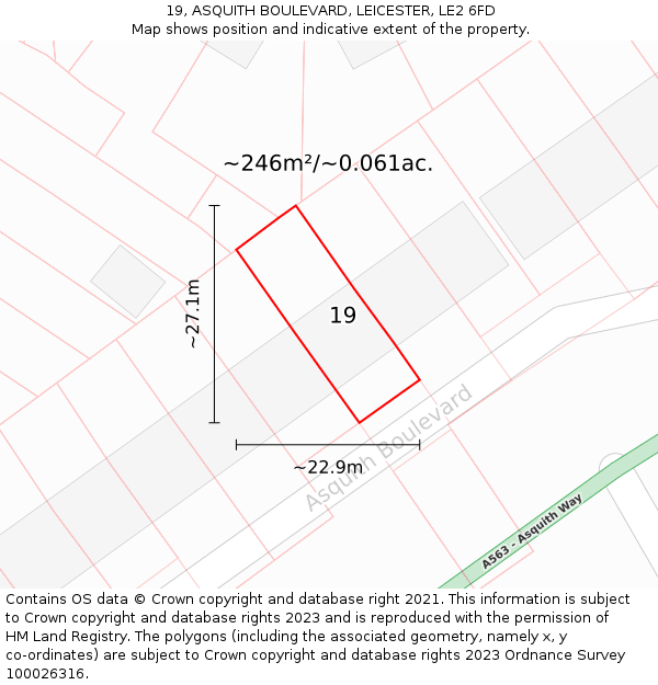 19, ASQUITH BOULEVARD, LEICESTER, LE2 6FD: Plot and title map