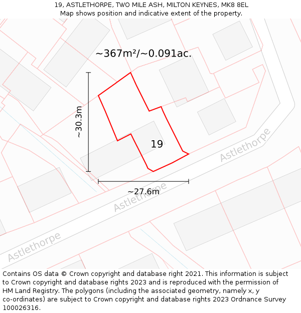 19, ASTLETHORPE, TWO MILE ASH, MILTON KEYNES, MK8 8EL: Plot and title map