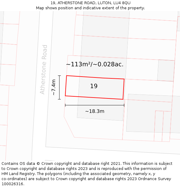 19, ATHERSTONE ROAD, LUTON, LU4 8QU: Plot and title map