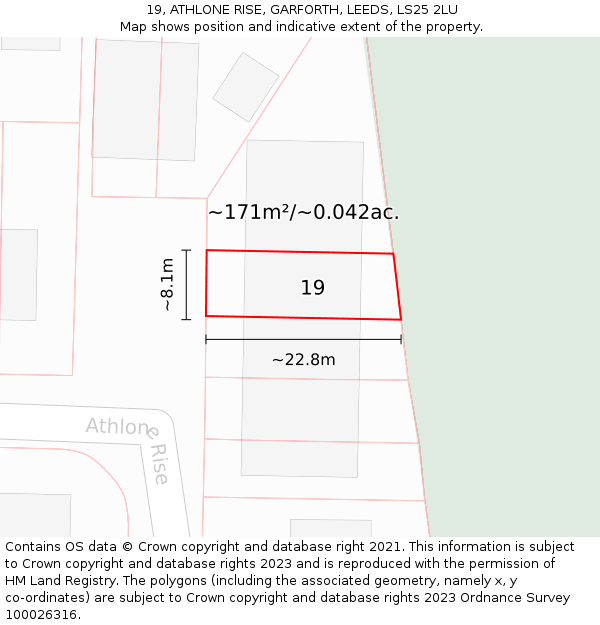 19, ATHLONE RISE, GARFORTH, LEEDS, LS25 2LU: Plot and title map