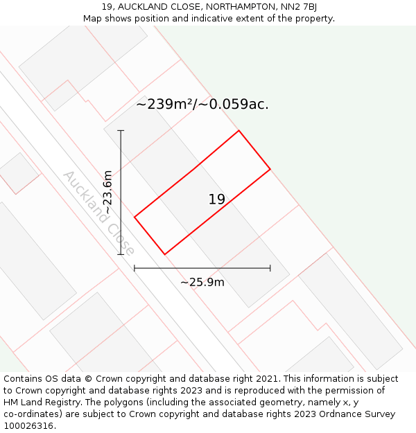 19, AUCKLAND CLOSE, NORTHAMPTON, NN2 7BJ: Plot and title map