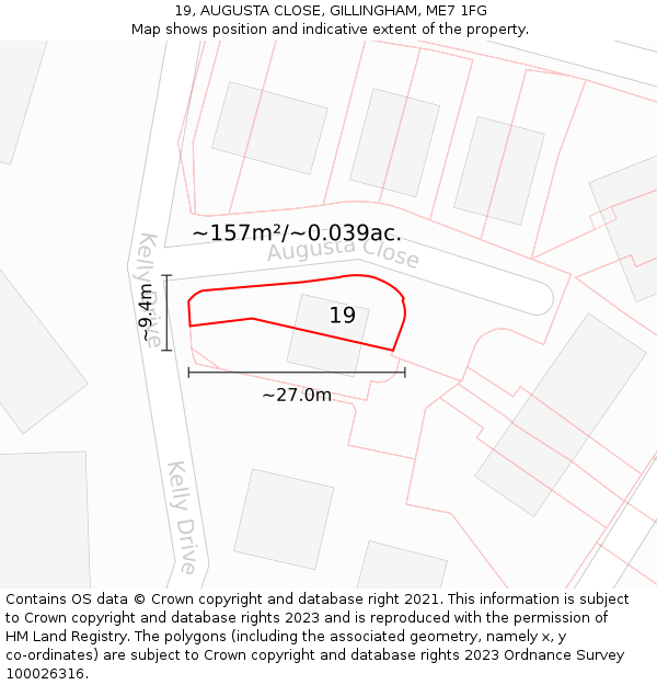 19, AUGUSTA CLOSE, GILLINGHAM, ME7 1FG: Plot and title map