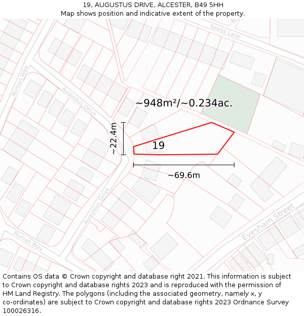 19, AUGUSTUS DRIVE, ALCESTER, B49 5HH: Plot and title map