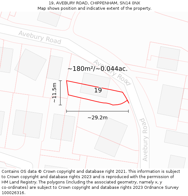 19, AVEBURY ROAD, CHIPPENHAM, SN14 0NX: Plot and title map