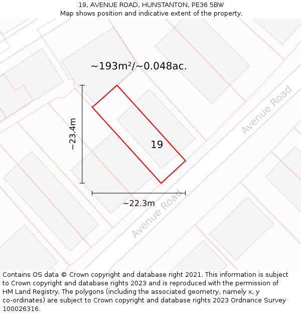 19, AVENUE ROAD, HUNSTANTON, PE36 5BW: Plot and title map