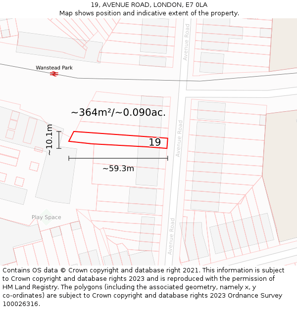 19, AVENUE ROAD, LONDON, E7 0LA: Plot and title map