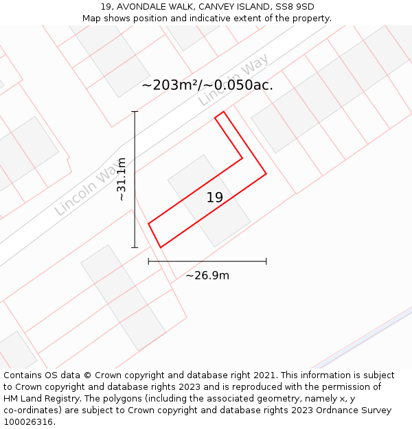 19, AVONDALE WALK, CANVEY ISLAND, SS8 9SD: Plot and title map