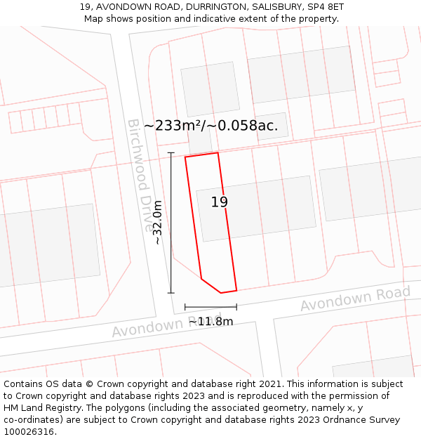 19, AVONDOWN ROAD, DURRINGTON, SALISBURY, SP4 8ET: Plot and title map
