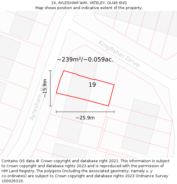19, AYLESHAM WAY, YATELEY, GU46 6NS: Plot and title map