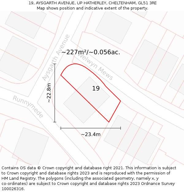 19, AYSGARTH AVENUE, UP HATHERLEY, CHELTENHAM, GL51 3RE: Plot and title map