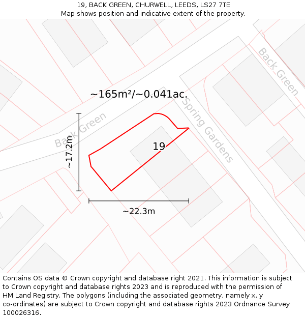 19, BACK GREEN, CHURWELL, LEEDS, LS27 7TE: Plot and title map
