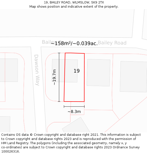 19, BAILEY ROAD, WILMSLOW, SK9 2TX: Plot and title map