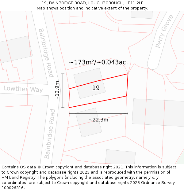 19, BAINBRIDGE ROAD, LOUGHBOROUGH, LE11 2LE: Plot and title map