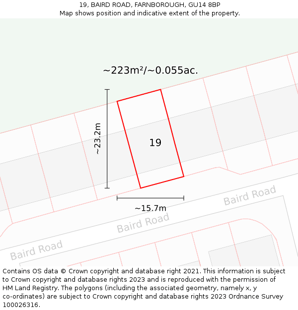 19, BAIRD ROAD, FARNBOROUGH, GU14 8BP: Plot and title map