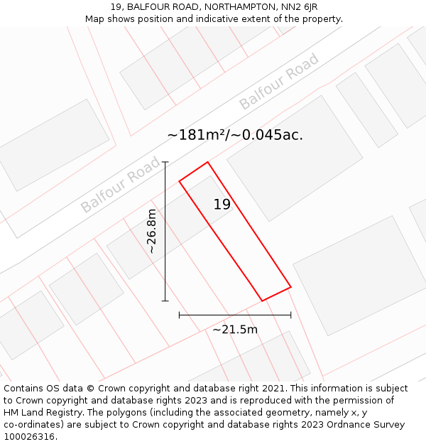 19, BALFOUR ROAD, NORTHAMPTON, NN2 6JR: Plot and title map