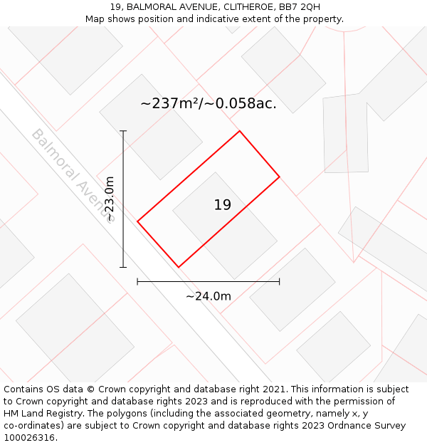 19, BALMORAL AVENUE, CLITHEROE, BB7 2QH: Plot and title map