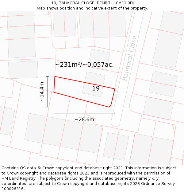 19, BALMORAL CLOSE, PENRITH, CA11 9BJ: Plot and title map