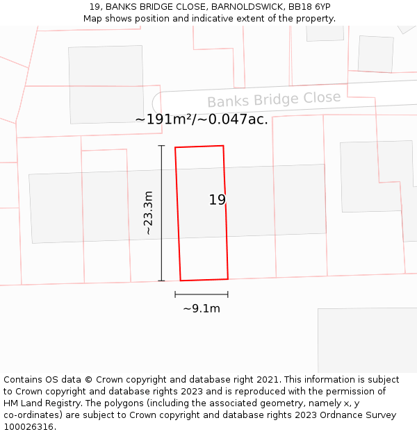 19, BANKS BRIDGE CLOSE, BARNOLDSWICK, BB18 6YP: Plot and title map