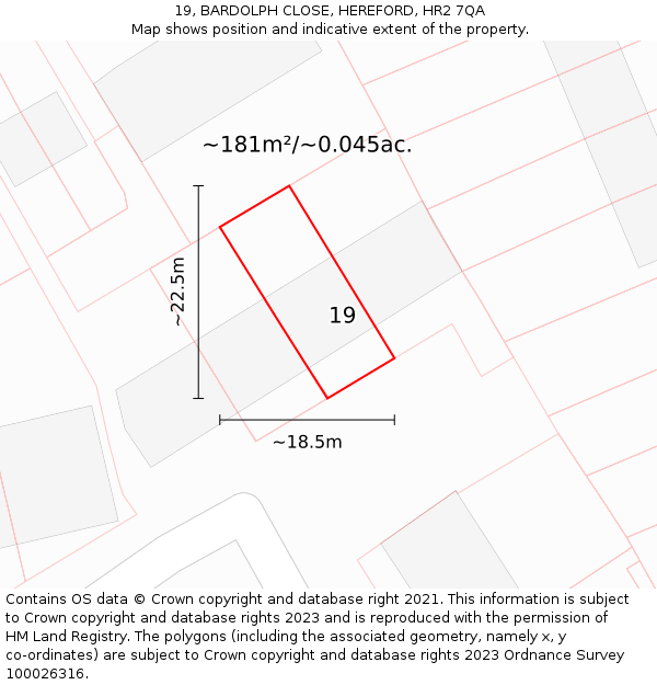 19, BARDOLPH CLOSE, HEREFORD, HR2 7QA: Plot and title map