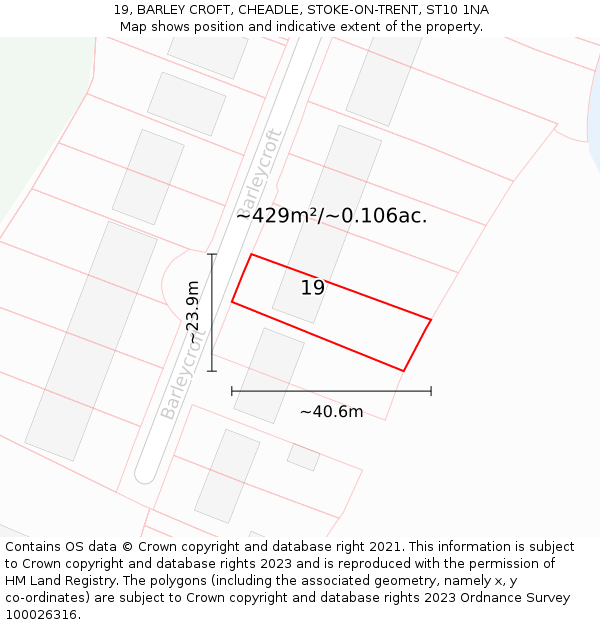 19, BARLEY CROFT, CHEADLE, STOKE-ON-TRENT, ST10 1NA: Plot and title map