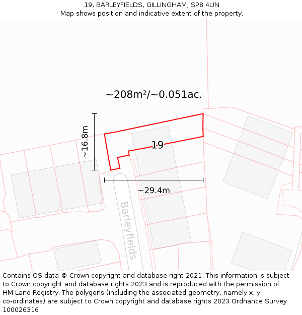 19, BARLEYFIELDS, GILLINGHAM, SP8 4UN: Plot and title map