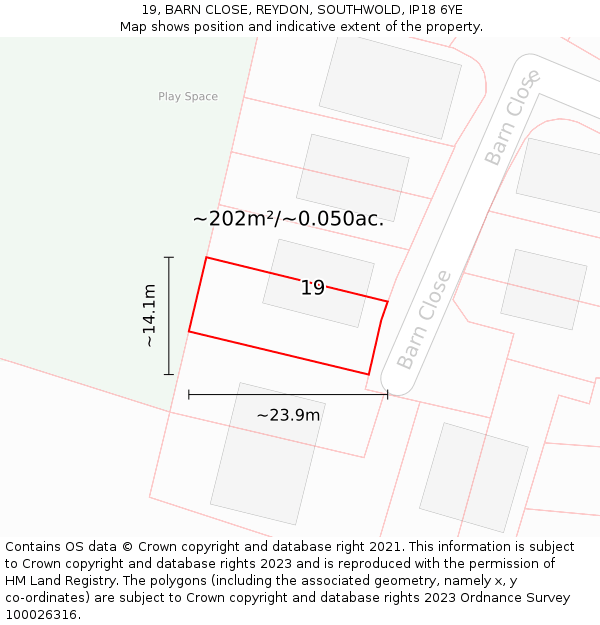 19, BARN CLOSE, REYDON, SOUTHWOLD, IP18 6YE: Plot and title map