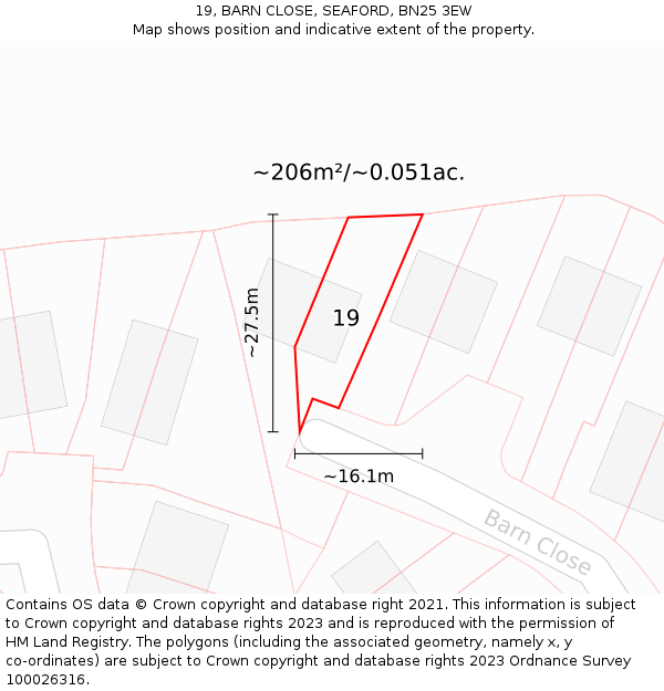 19, BARN CLOSE, SEAFORD, BN25 3EW: Plot and title map
