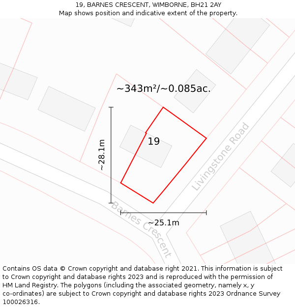 19, BARNES CRESCENT, WIMBORNE, BH21 2AY: Plot and title map