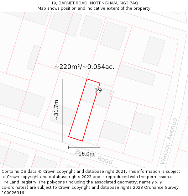 19, BARNET ROAD, NOTTINGHAM, NG3 7AQ: Plot and title map