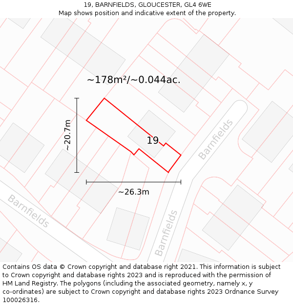 19, BARNFIELDS, GLOUCESTER, GL4 6WE: Plot and title map