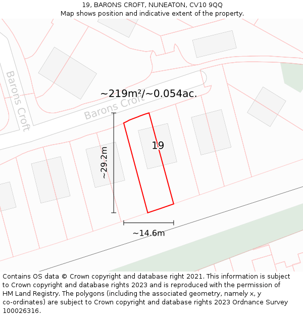 19, BARONS CROFT, NUNEATON, CV10 9QQ: Plot and title map