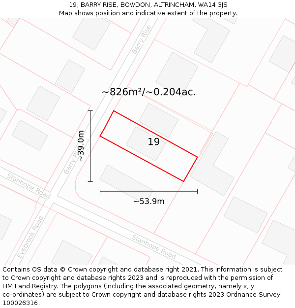 19, BARRY RISE, BOWDON, ALTRINCHAM, WA14 3JS: Plot and title map