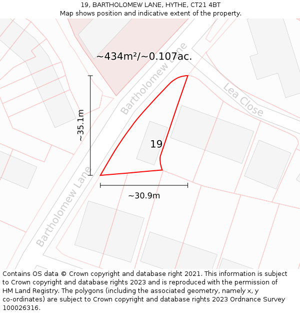19, BARTHOLOMEW LANE, HYTHE, CT21 4BT: Plot and title map