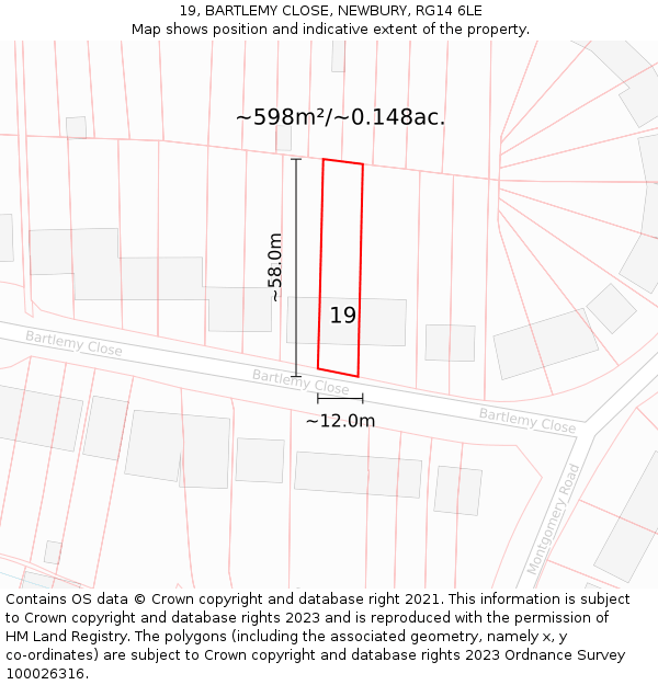 19, BARTLEMY CLOSE, NEWBURY, RG14 6LE: Plot and title map