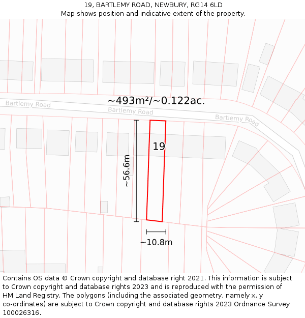 19, BARTLEMY ROAD, NEWBURY, RG14 6LD: Plot and title map