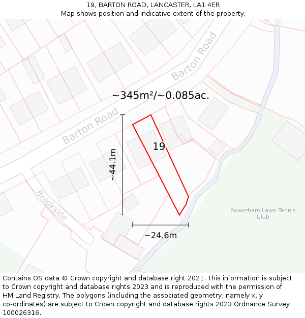 19, BARTON ROAD, LANCASTER, LA1 4ER: Plot and title map