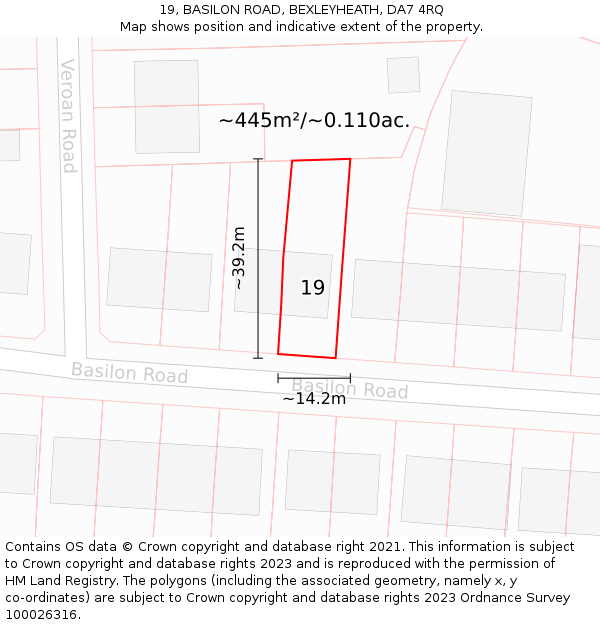 19, BASILON ROAD, BEXLEYHEATH, DA7 4RQ: Plot and title map