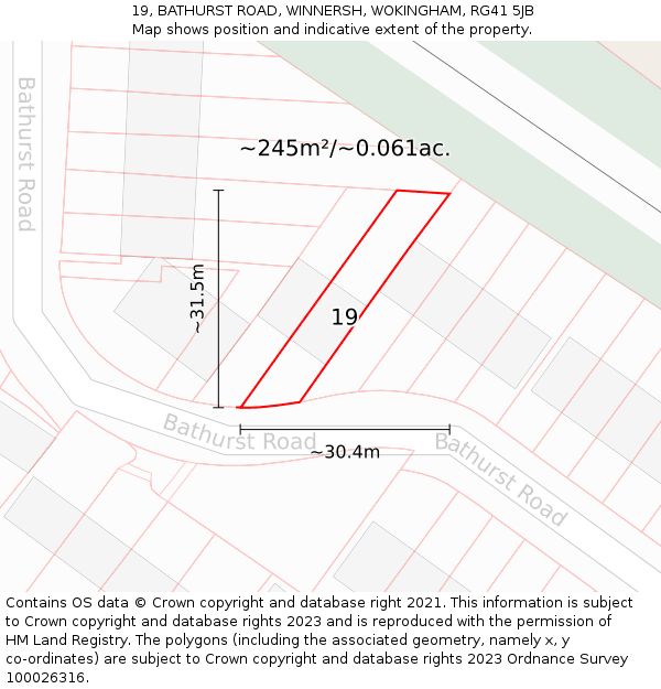 19, BATHURST ROAD, WINNERSH, WOKINGHAM, RG41 5JB: Plot and title map