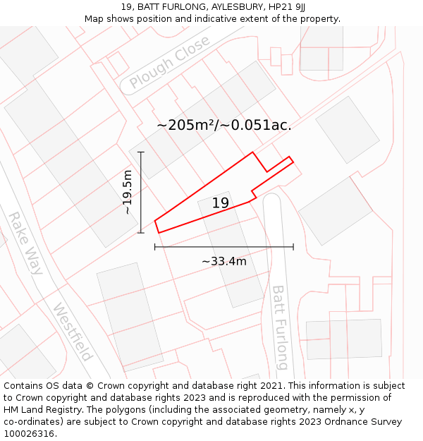 19, BATT FURLONG, AYLESBURY, HP21 9JJ: Plot and title map