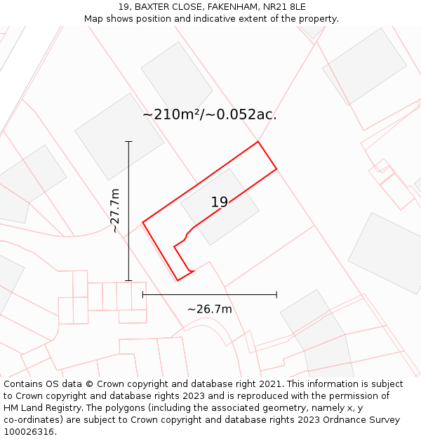 19, BAXTER CLOSE, FAKENHAM, NR21 8LE: Plot and title map